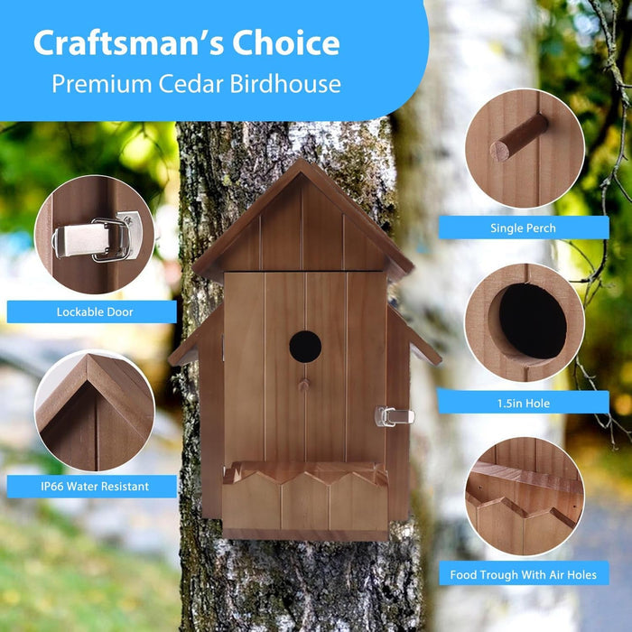 Solar-Powered Birdhouse with 1080P HD WiFi Camera