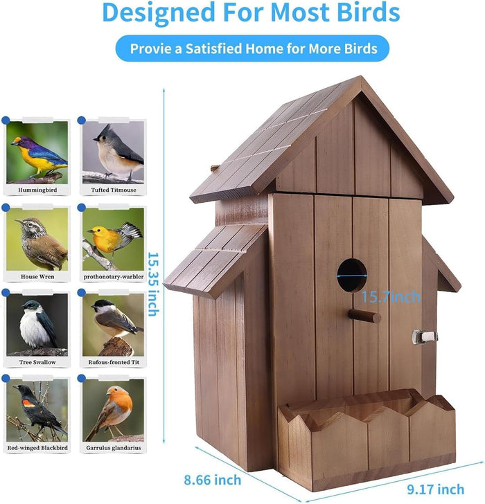 Solar-Powered Birdhouse with 1080P HD WiFi Camera