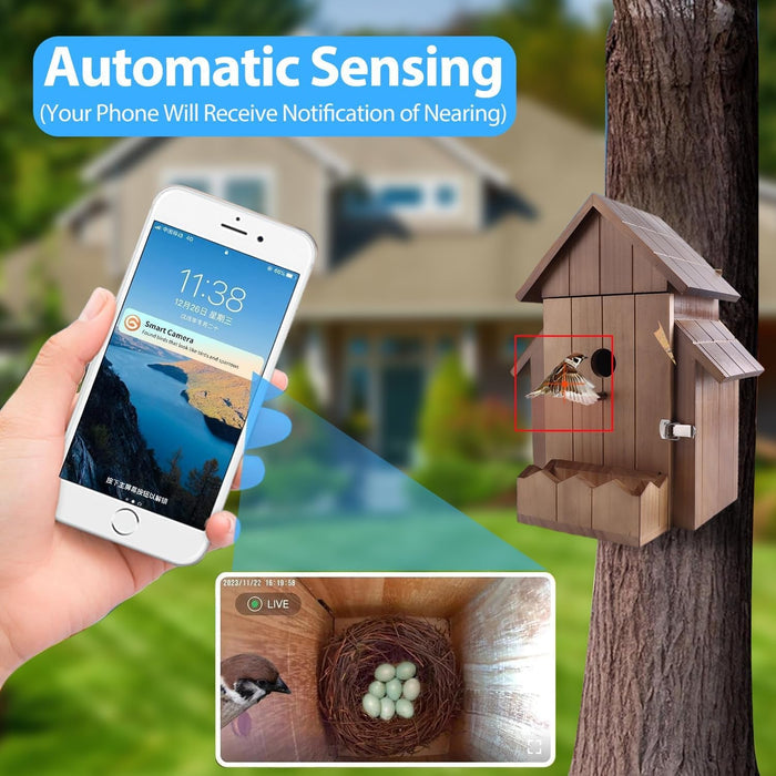 Solar-Powered Birdhouse with 1080P HD WiFi Camera