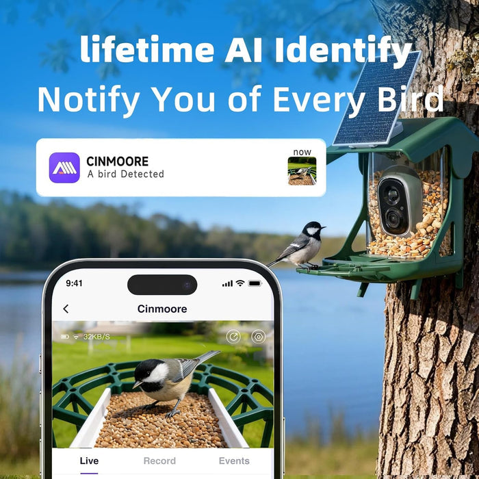 Solar-Powered Smart Bird Feeder with 2.5K HD WiFi Camera