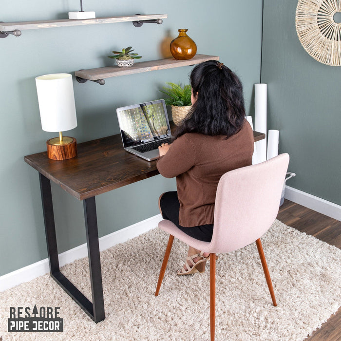 Solid Wood Desk with Steel Legs