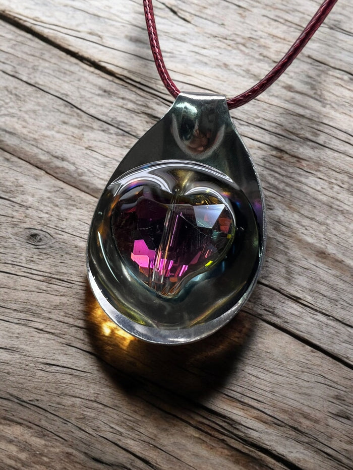 Spoon Necklace With Heart Shaped Decorative Stone