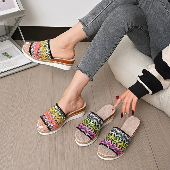 Straw Braided Wedge Sandals