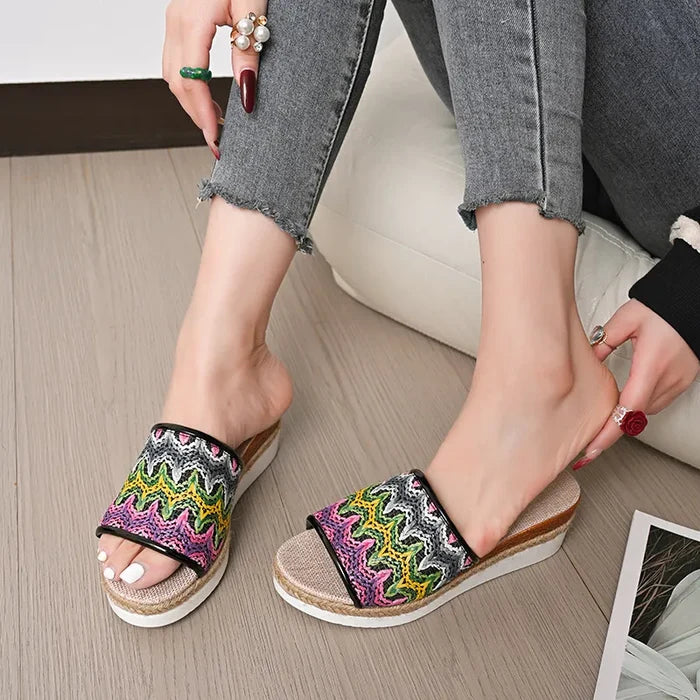 Straw Braided Wedge Sandals