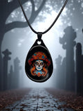 Sugar Skull Female Wearing Decorative Hat With 18" Adjustable Cord Necklace
