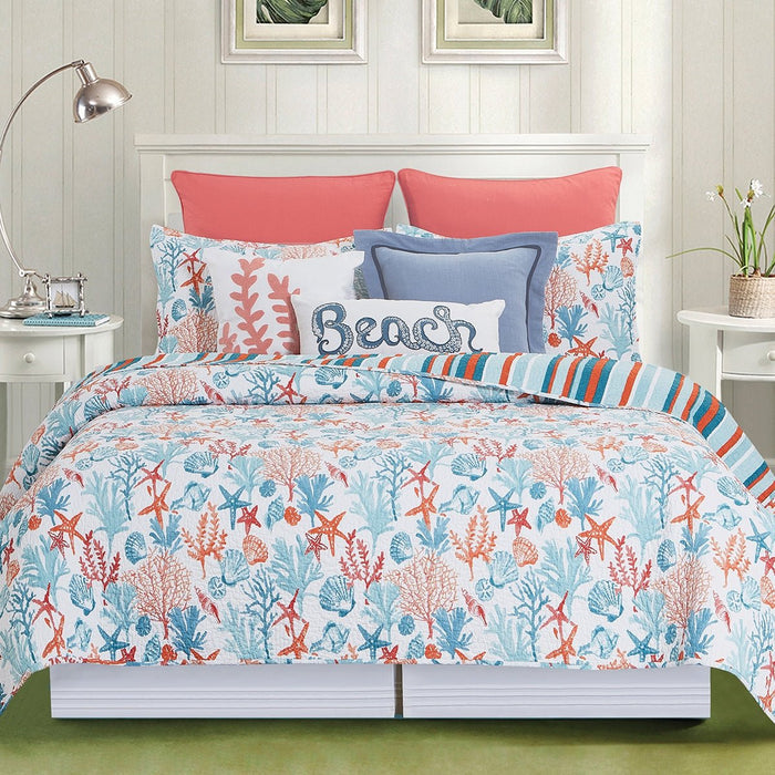 Tangerine Coast Coral Reef Quilt Bedspread Set