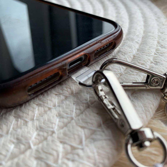 Telefoonkoord Bow - lichtroze wit - zilver
