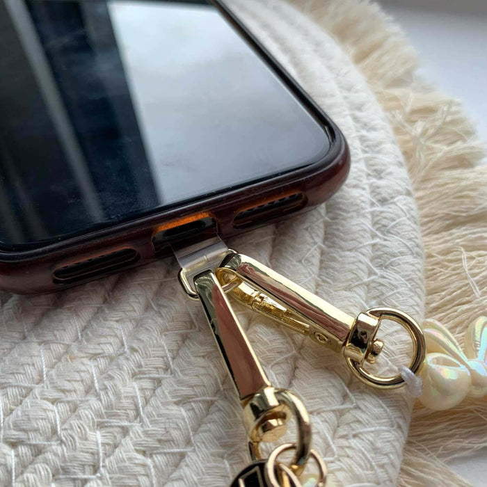Telefoonkoord Bow - paars wit - goud