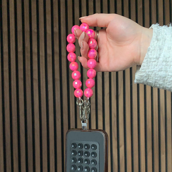 Telefoonkoord disco - roze - zilver