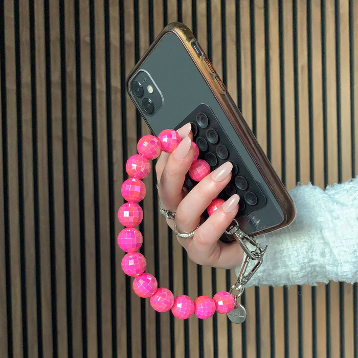 Telefoonkoord disco - roze - zilver
