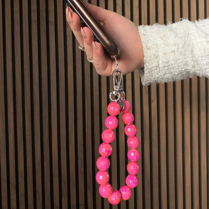 Telefoonkoord disco - roze - zilver
