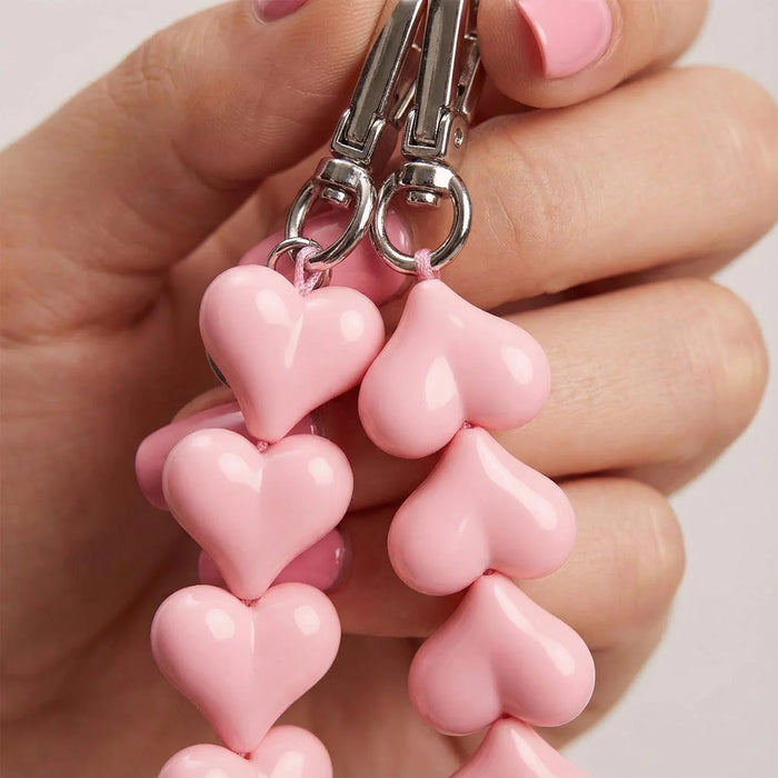 Telefoonkoord Heart - effen roze - zilver