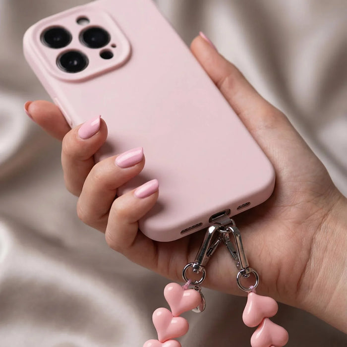 Telefoonkoord Heart - effen roze - zilver