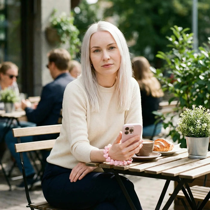 Telefoonkoord Heart - effen roze - zilver