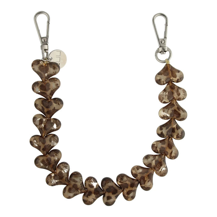 Telefoonkoord Heart - luipaard bruin - zilver