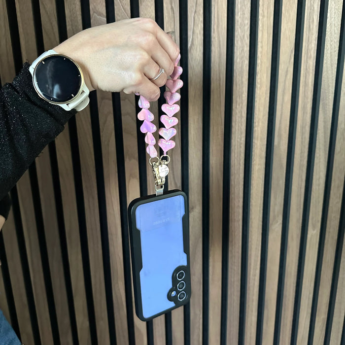 Telefoonkoord Heart - roze glimmend - goud