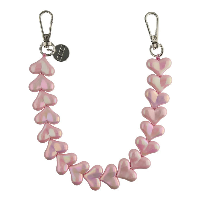 Telefoonkoord Heart - roze glimmend - zilver