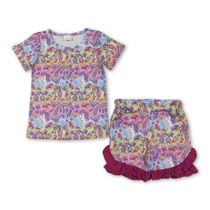 Tiger Unicorn Donut Short Sleeve Top & Shorts Set