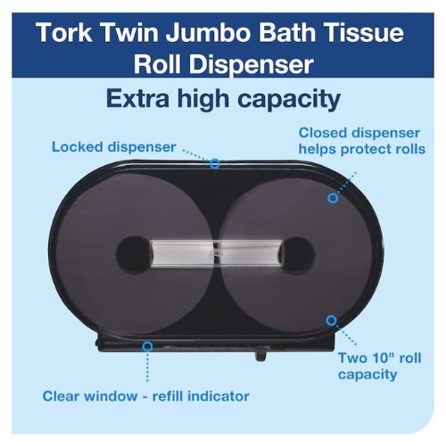 Tork 247549A Twin Jumbo Bath Tissue Dispenser | Black - 247549A - Eagle National Supply