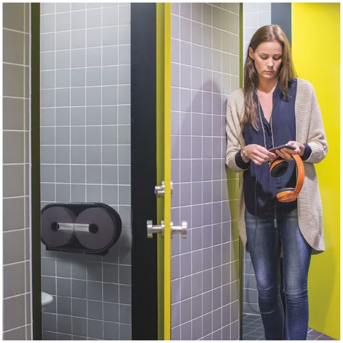 Tork 247549A Twin Jumbo Bath Tissue Dispenser | Black - 247549A - Eagle National Supply
