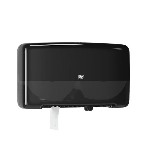 Tork 5555290 Twin Mini Jumbo Bath Tissue Dispenser | Black - 5555290 - Eagle National Supply