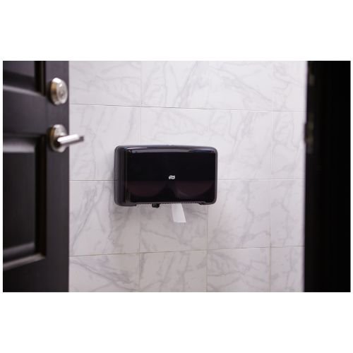 Tork 5555290 Twin Mini Jumbo Bath Tissue Dispenser | Black - 5555290 - Eagle National Supply