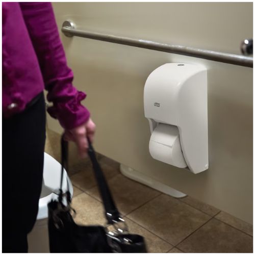 Tork 555620 Twin Toilet Paper Roll Dispenser | White - 555620 - Eagle National Supply