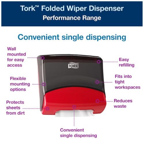 Tork 6540281 Folded Wiper Dispenser | Red and Black - 6540281 - Eagle National Supply