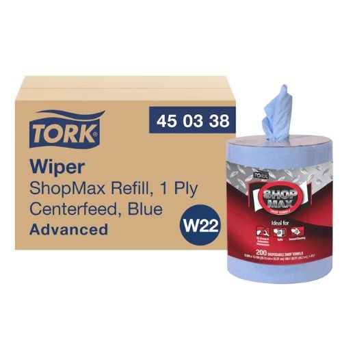 Tork ShopMax 450338 Low Lint Centerfeed Dry Wipe | Case of 2x200 | 1 Ply - 450338 - Eagle National Supply