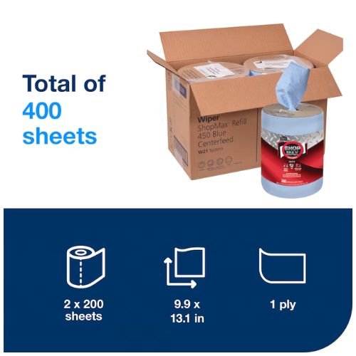 Tork ShopMax 450338 Low Lint Centerfeed Dry Wipe | Case of 2x200 | 1 Ply - 450338 - Eagle National Supply