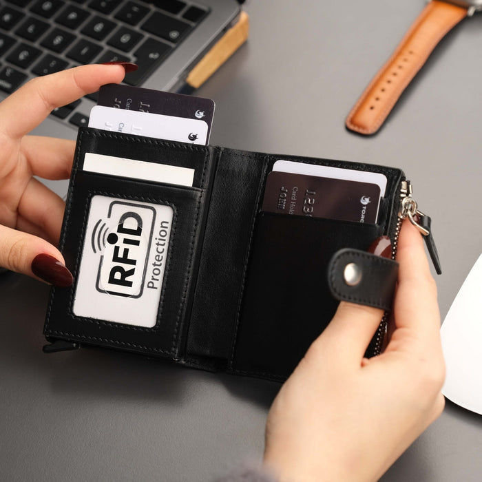 TORONATA Glenrock RFID-Blocking Leather Pop-Up Cardholder Wallet