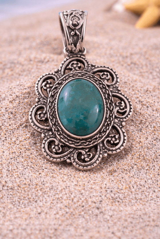 Turquoise Oval Floral Pendant