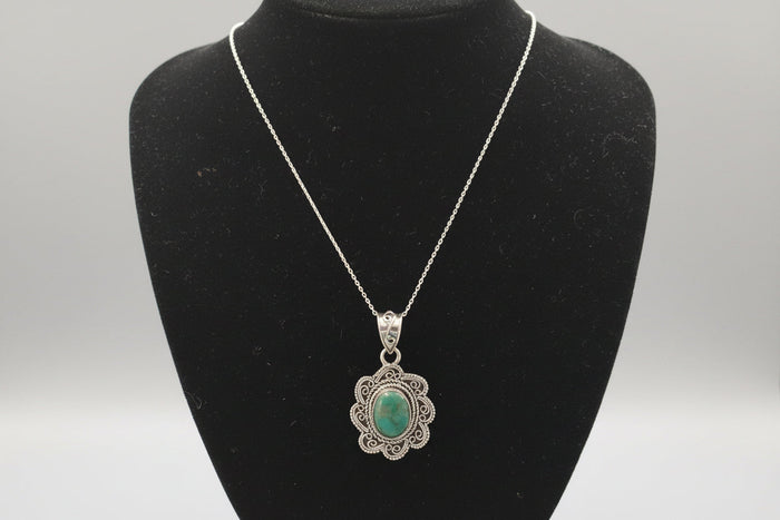 Turquoise Oval Floral Pendant