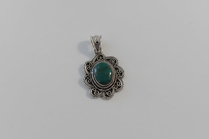 Turquoise Oval Floral Pendant