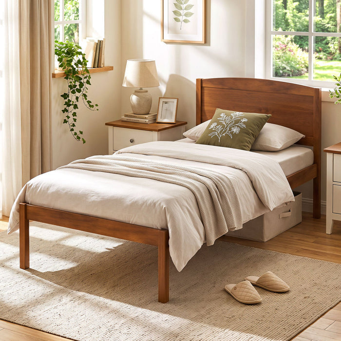 Twin Platform Bed Frame with Curved Wood Headboard