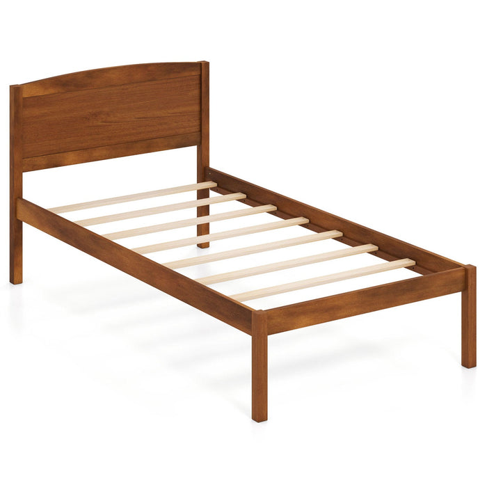 Twin Platform Bed Frame with Curved Wood Headboard