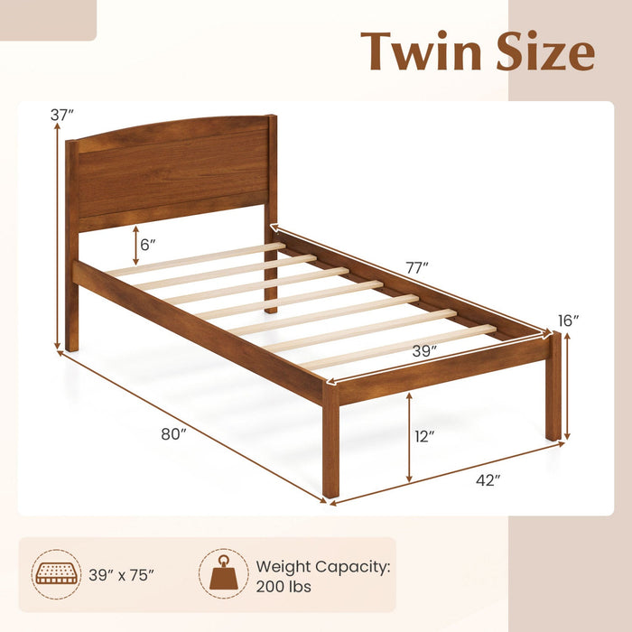 Twin Platform Bed Frame with Curved Wood Headboard