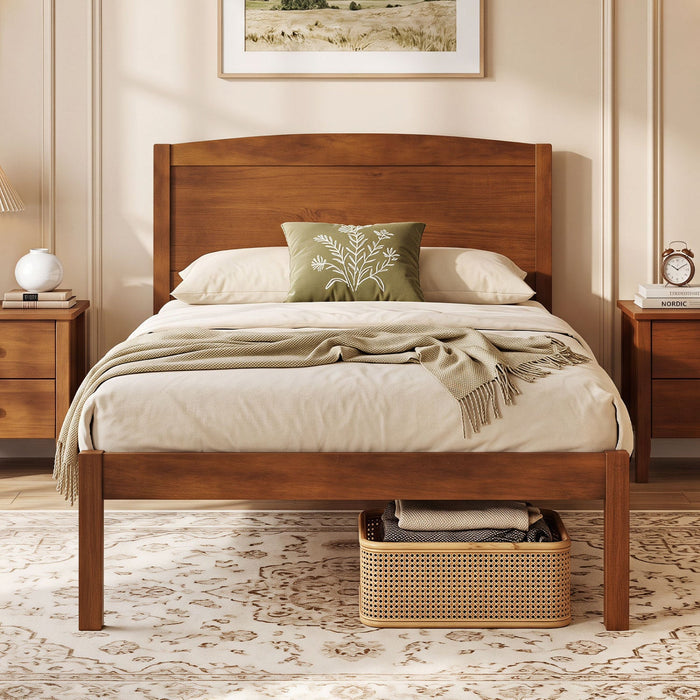Twin Platform Bed Frame with Curved Wood Headboard