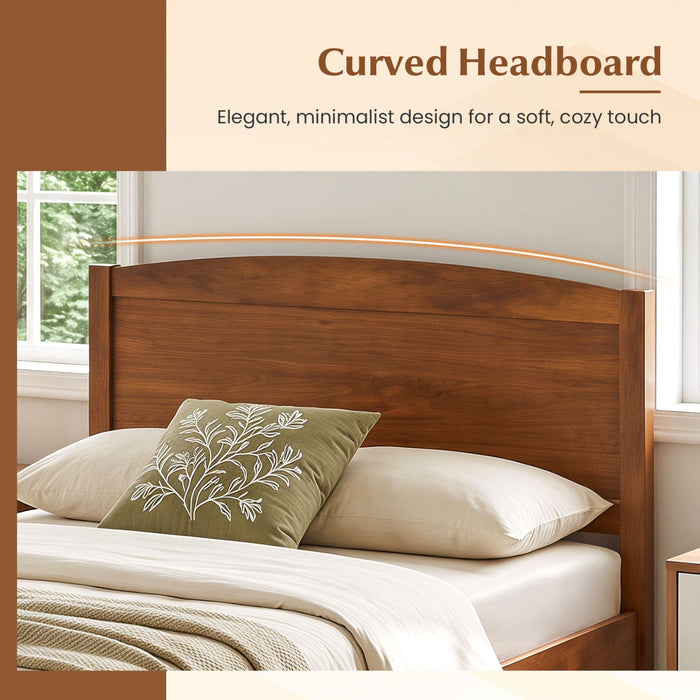 Twin Platform Bed Frame with Curved Wood Headboard