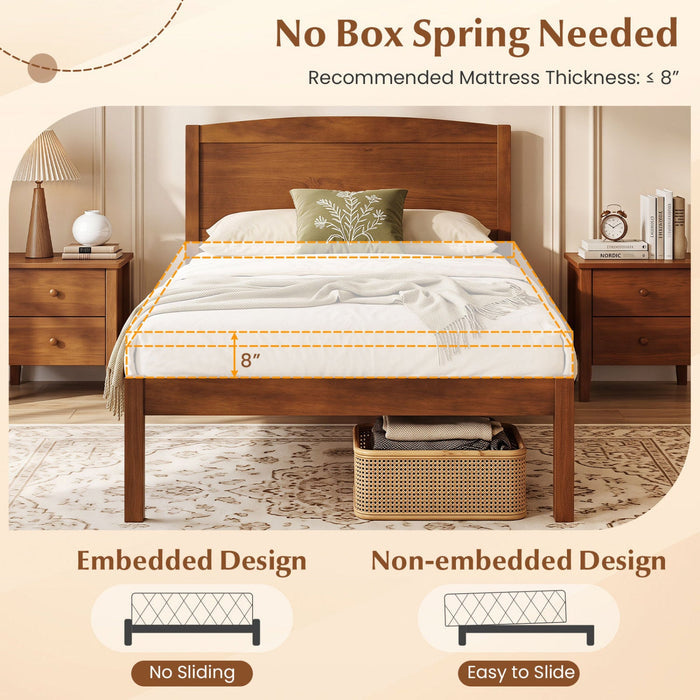 Twin Platform Bed Frame with Curved Wood Headboard