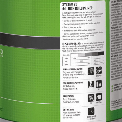 U - POL SYSTEM 20 UP2276 4:1 High - Build 2K White Primer, 1 Liter - 2276 - Eagle National Supply