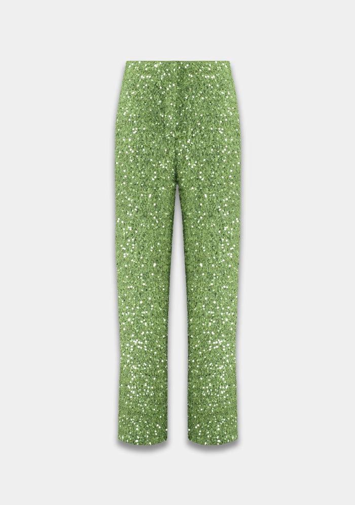 UNICORN ladies Luxury Sparkle Pants Pistachio Green – Straight Leg Sequin Trousers xs s m l xl