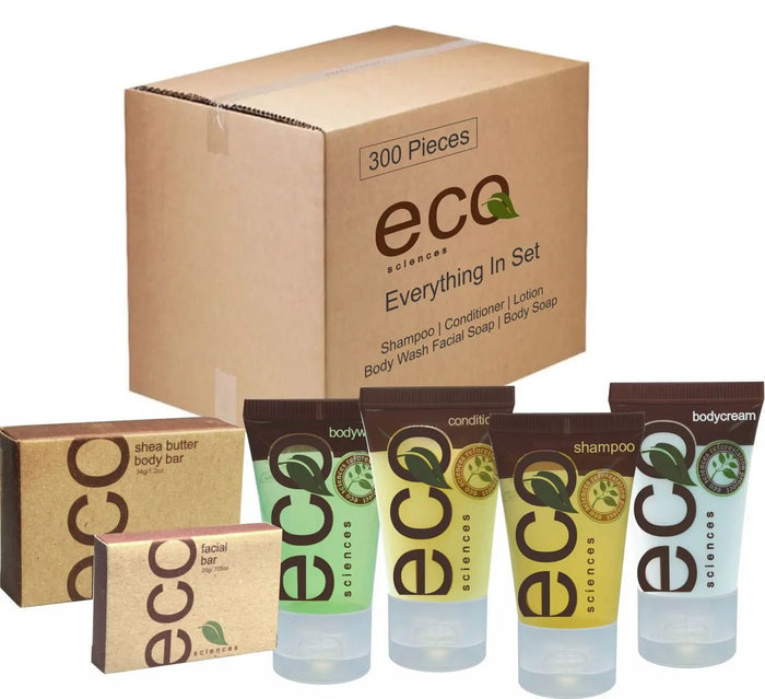 Vacation Rental Supplies ECO (50 of Each / 300 Items Total) - Branded Amenities by Custom Amenities Inc.