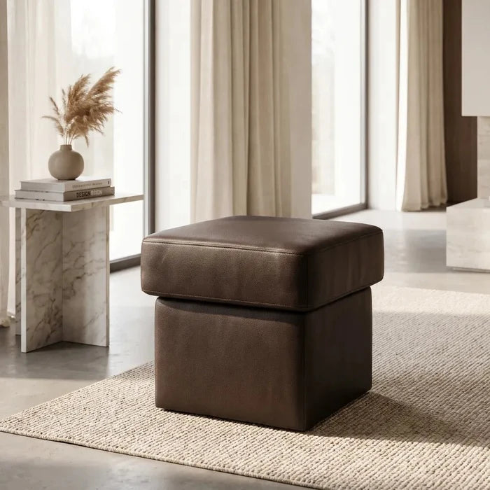 Valerie Brown Leather Footstool - Furniture Instore