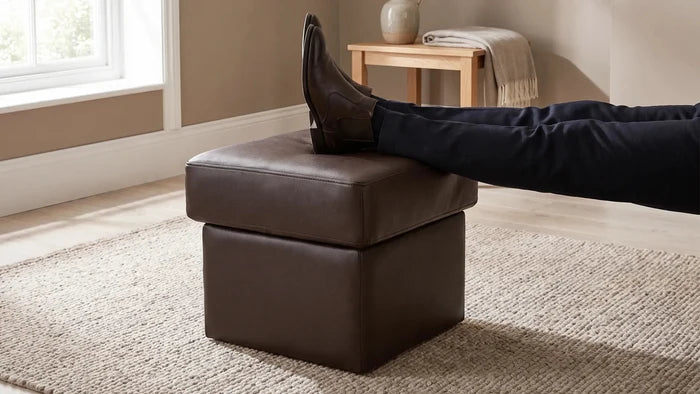 Valerie Brown Leather Footstool - Furniture Instore