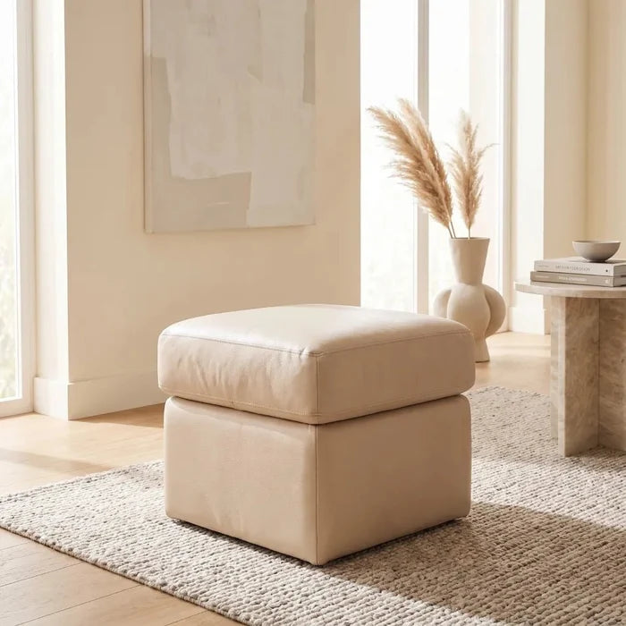 Valerie Cream Leather Footstool - Furniture Instore