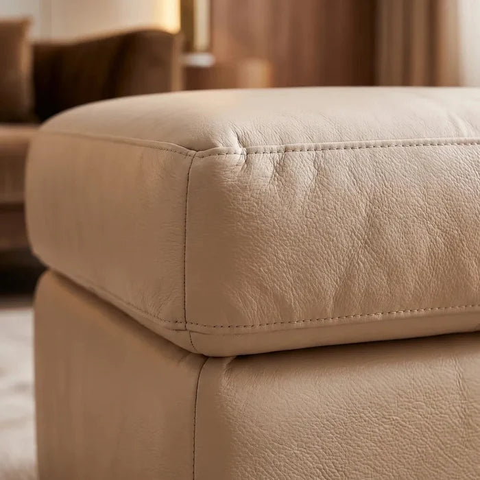 Valerie Cream Leather Footstool - Furniture Instore