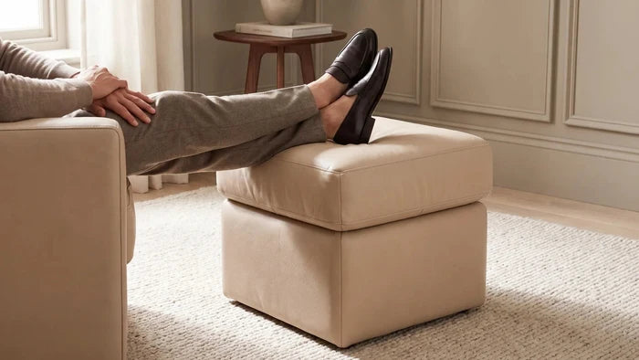 Valerie Cream Leather Footstool - Furniture Instore