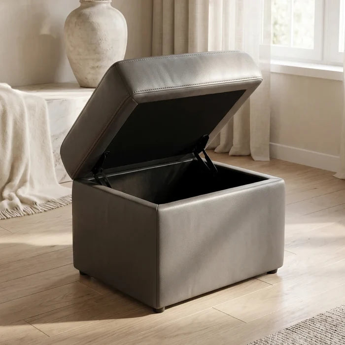 Valerie Grey Leather Footstool