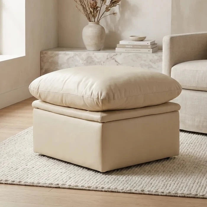 Verona Cream Leather Footstool - Furniture Instore